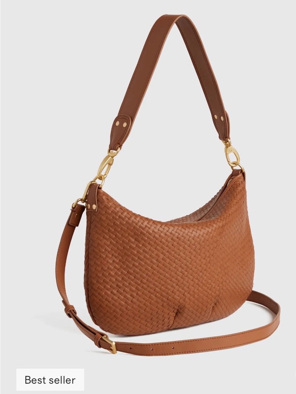 Quince Sloane Handwoven Shoulder Bag in Cognac - Picture 2 of 12